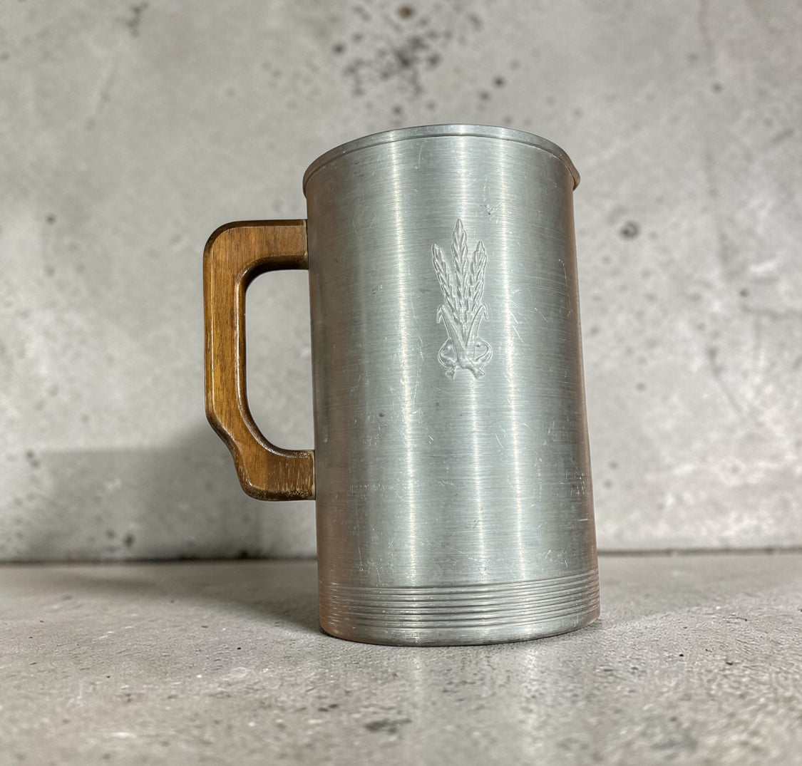 Vintage Aluminum Pitcher with Wooden Handle with Wheat Design