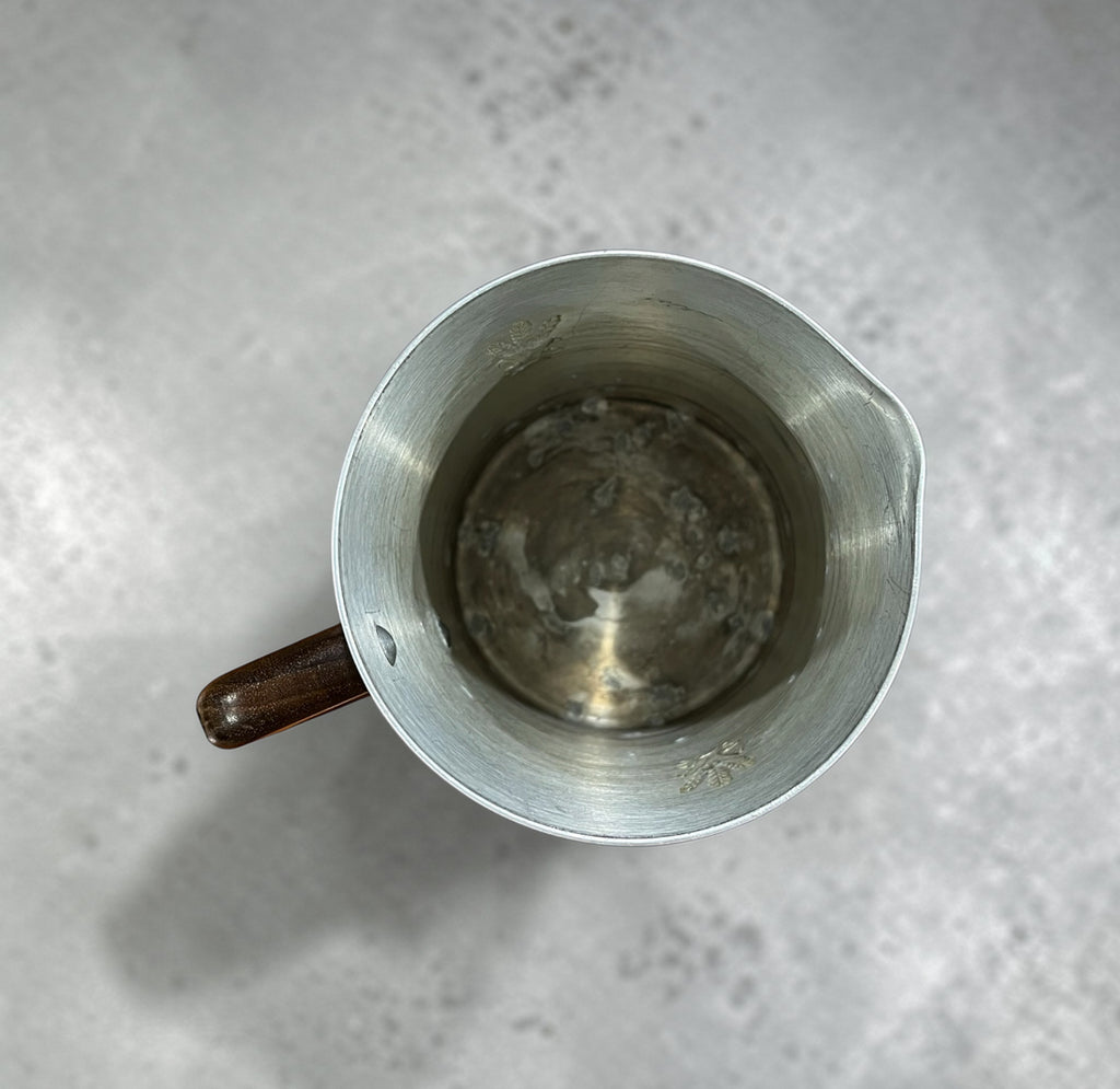 Vintage Aluminum Pitcher with Wooden Handle with Wheat Design