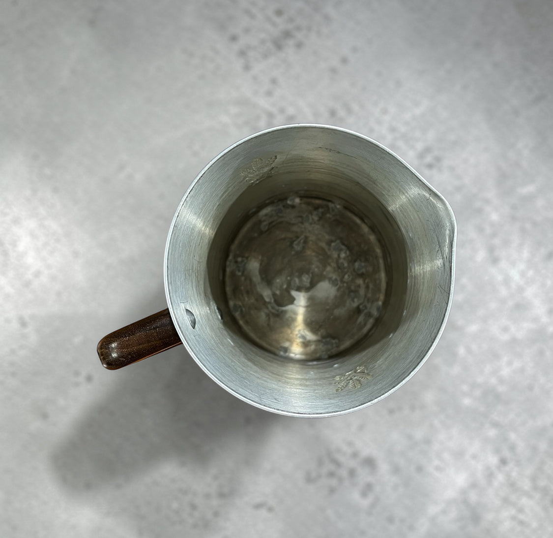 Vintage Aluminum Pitcher with Wooden Handle with Wheat Design