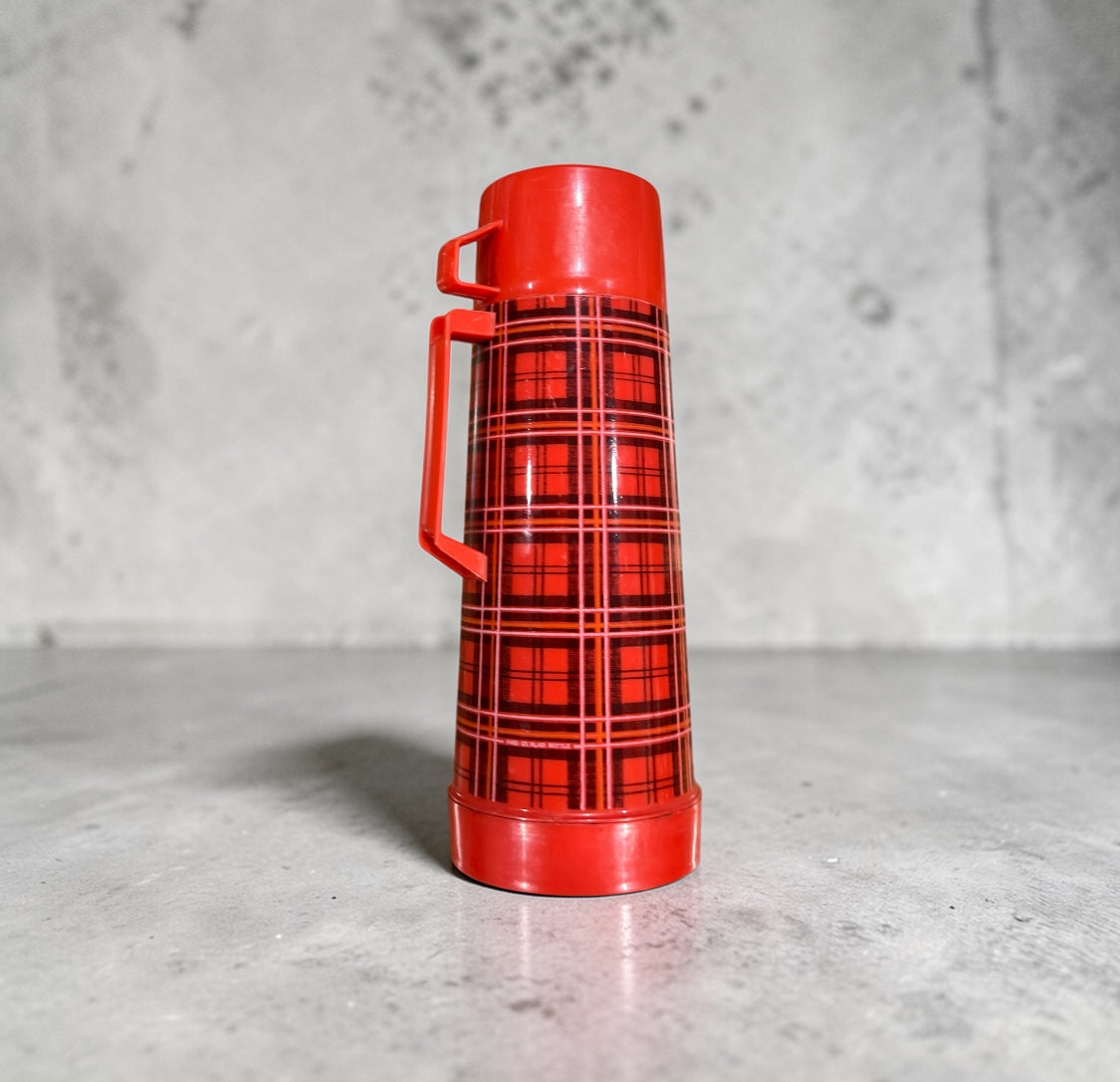 Vintage Aladdin Red Plaid  Thermos with Handle
