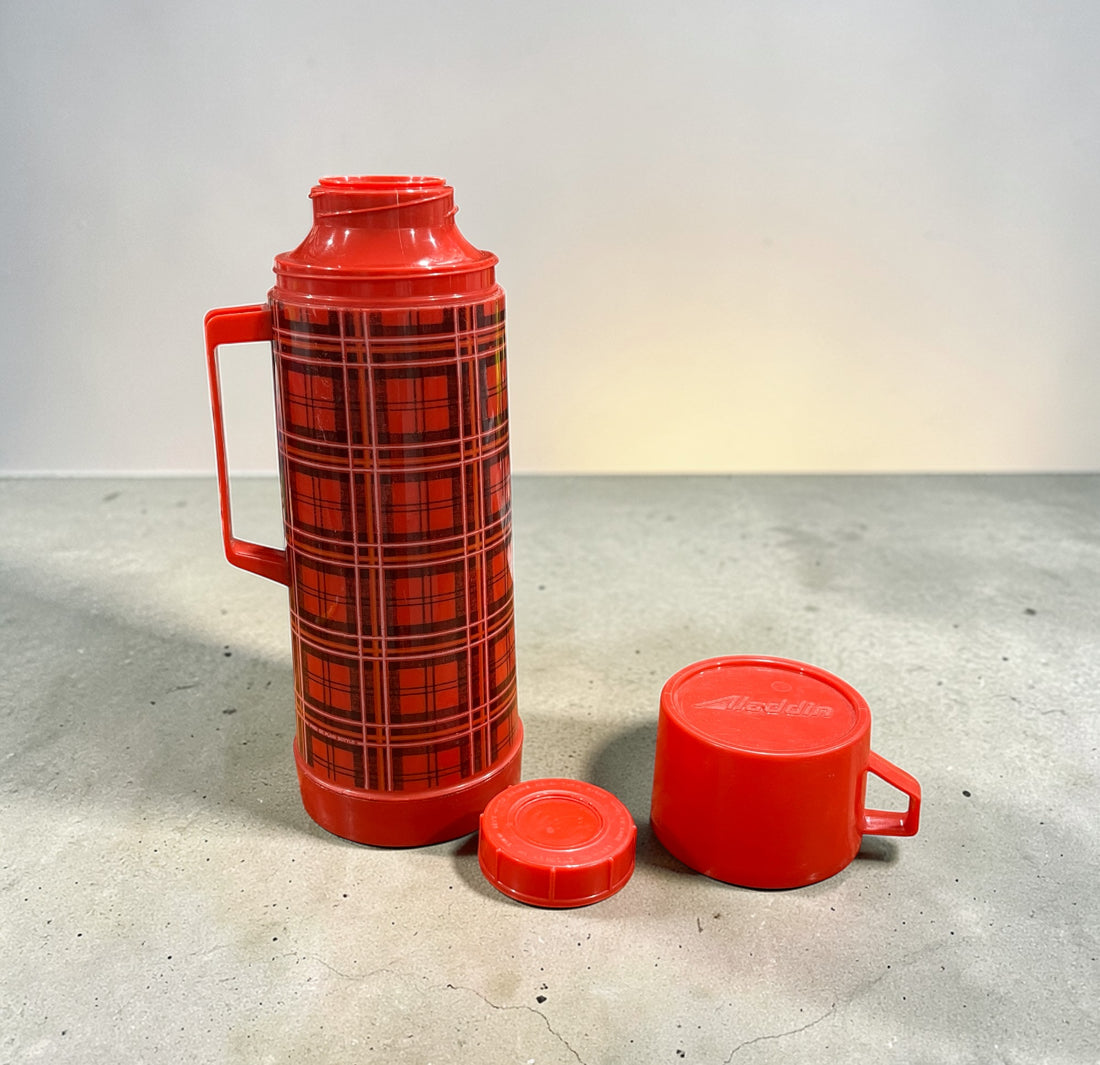 Vintage Aladdin Red Plaid  Thermos with Handle