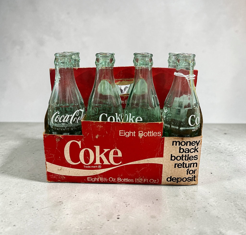 Vintage Coca-Cola 8-Pack with Green Bottles in Carrier