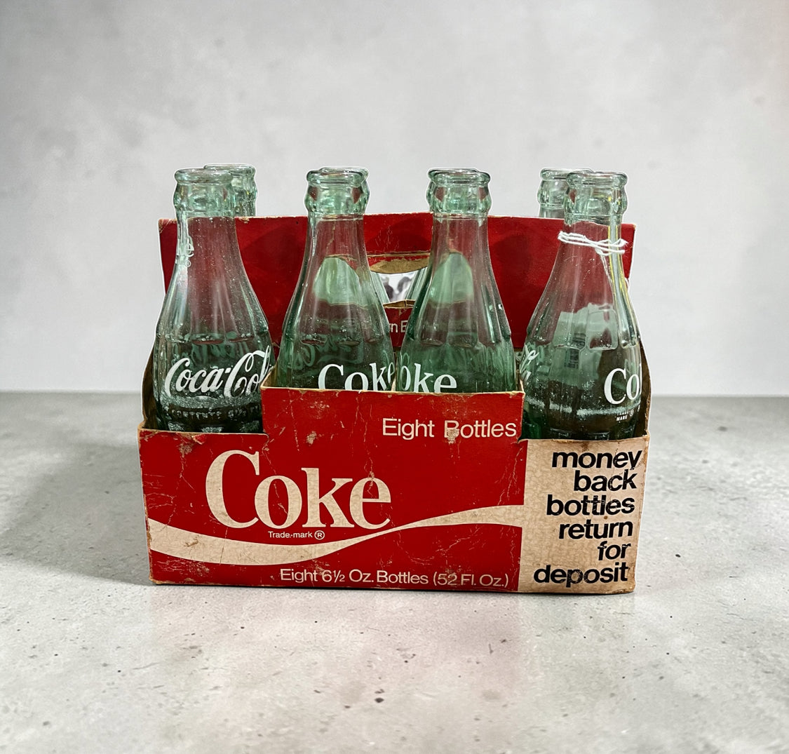 Vintage Coca-Cola 8-Pack with Green Bottles in Carrier