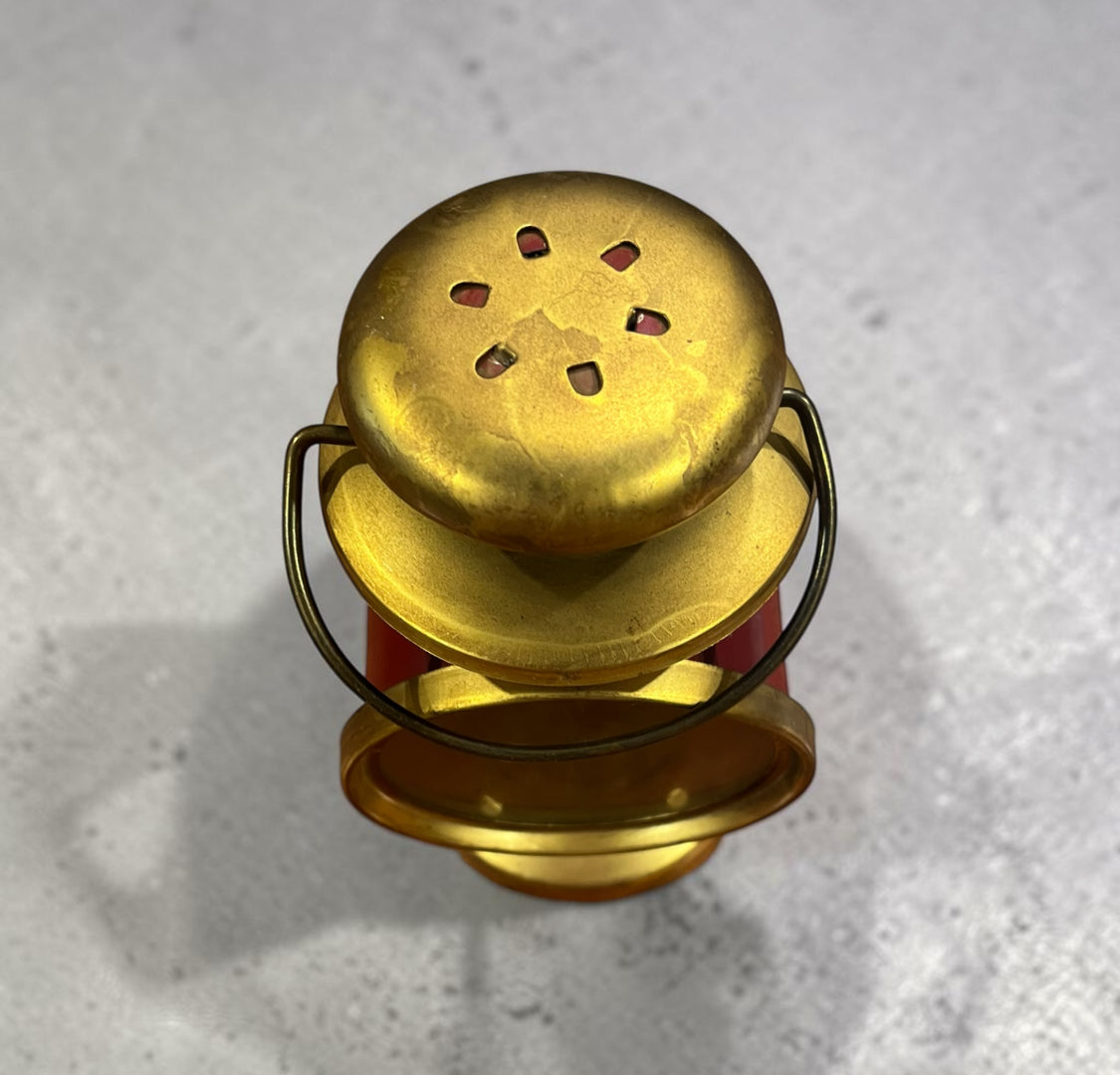 Vintage Red Brass Metal Carriage Lamp with a Round Lens