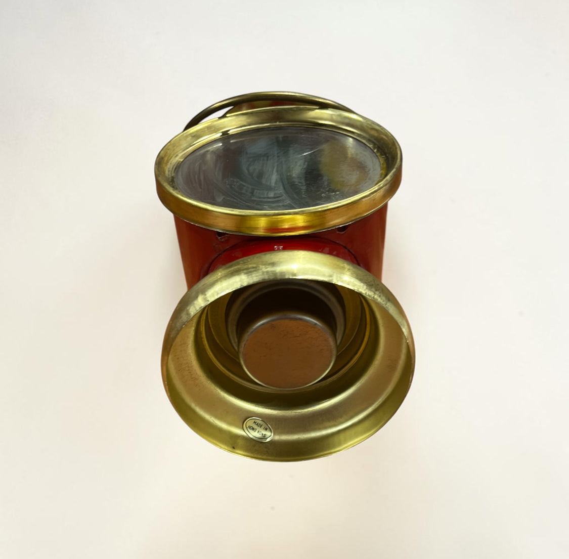Vintage Red Brass Metal Carriage Lamp with a Round Lens