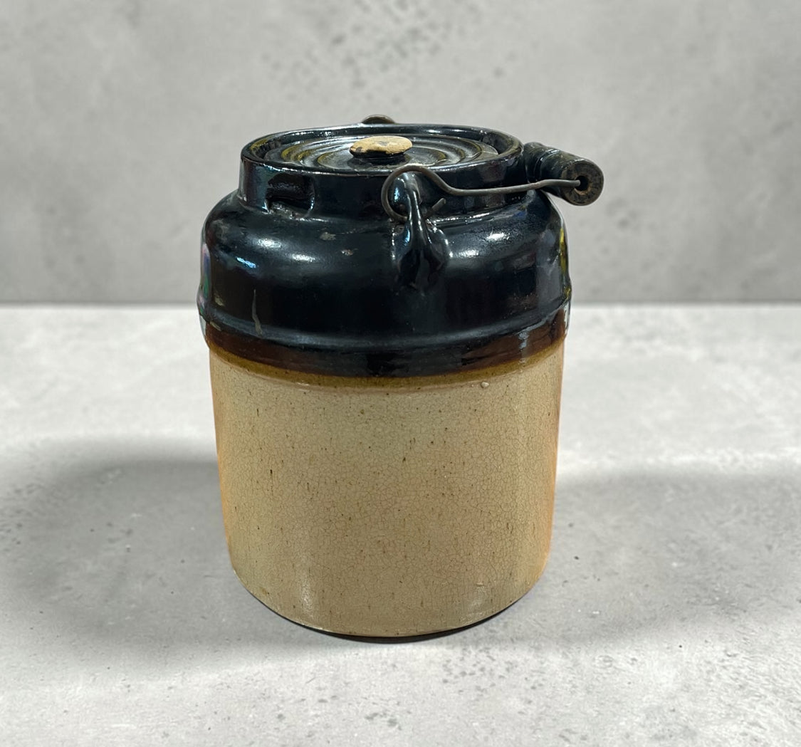 Antique Stoneware With Lid and Bail Handle