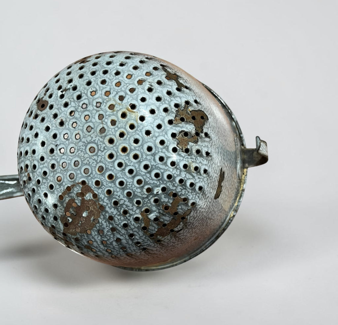 Vintage Gray Speckled Enamelware Strainer with Handle
