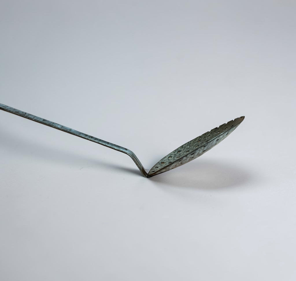 Vintage Hanging Gray Speckled Enamelware Ladle Strainer