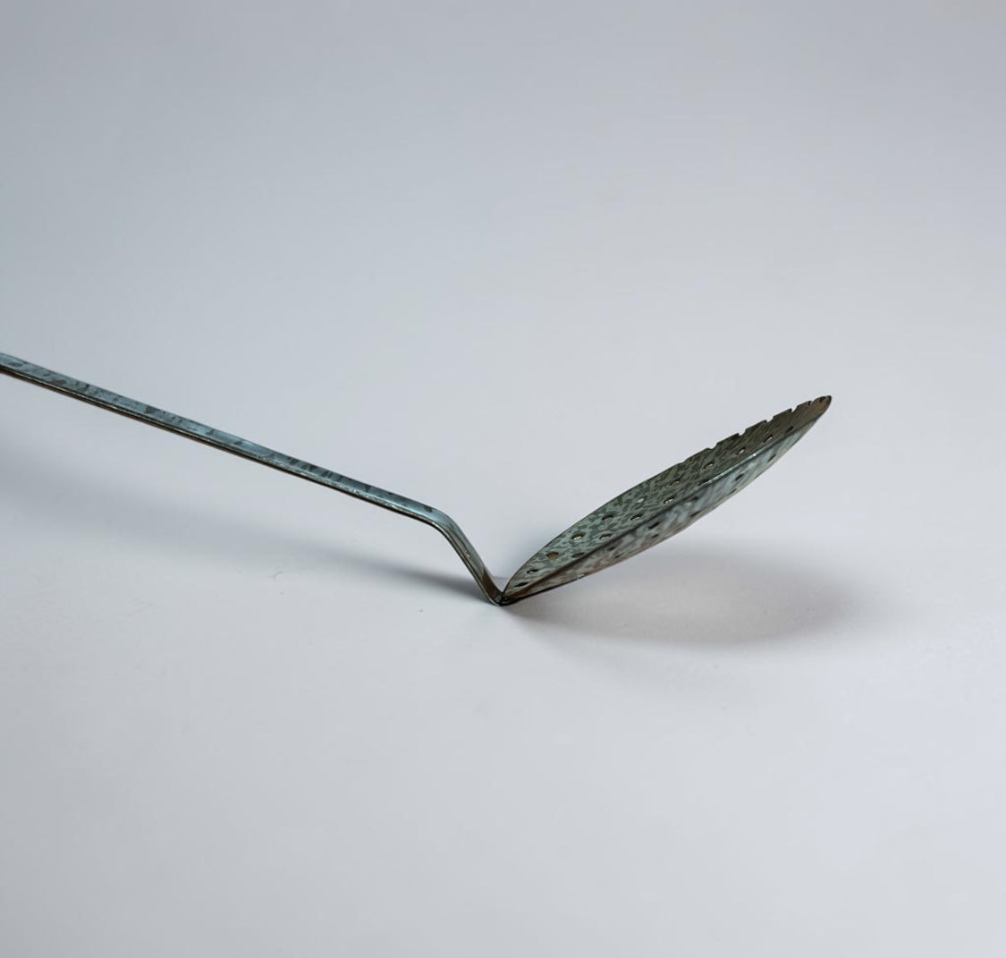Vintage Hanging Gray Speckled Enamelware Ladle Strainer