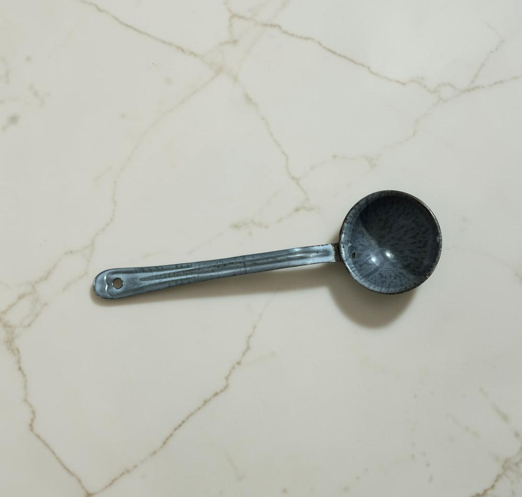 Vintage Hanging Gray Speckled Enamelware Ladle
