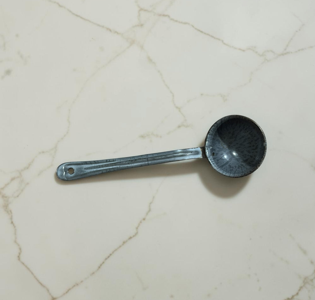 Vintage Hanging Gray Speckled Enamelware Ladle