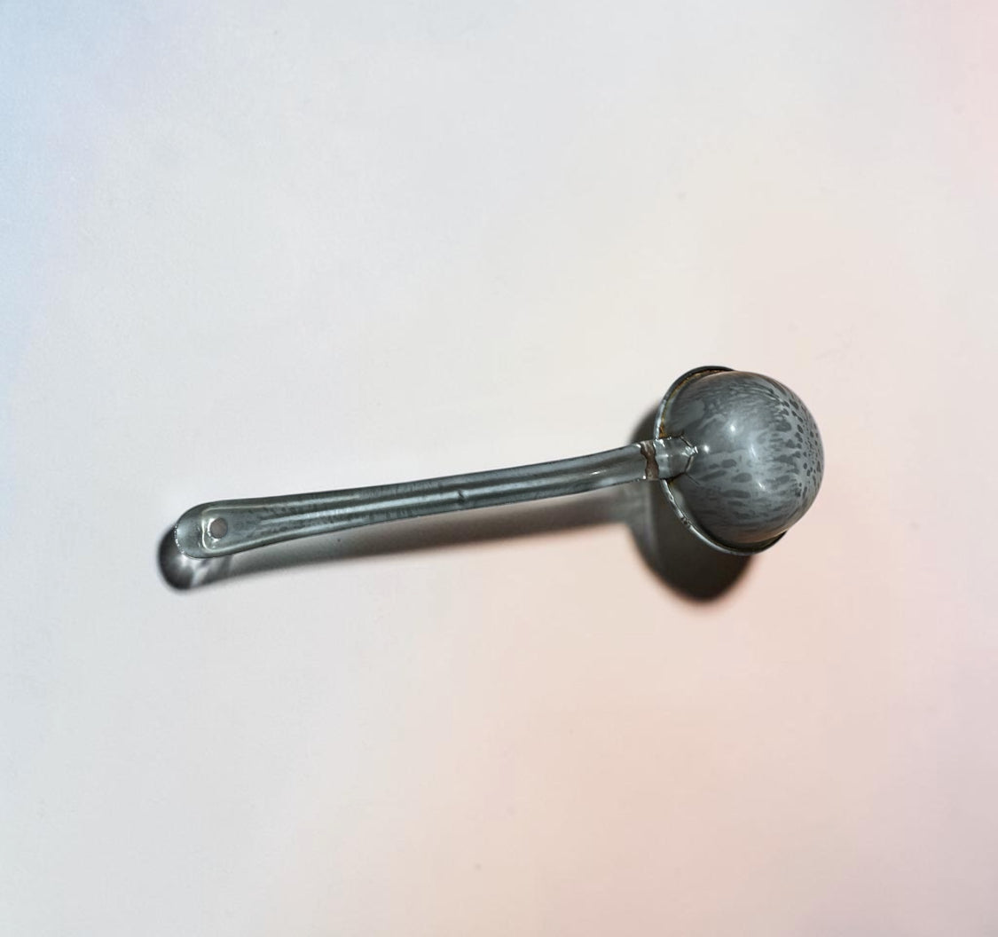 Vintage Hanging Gray Speckled Enamelware Ladle