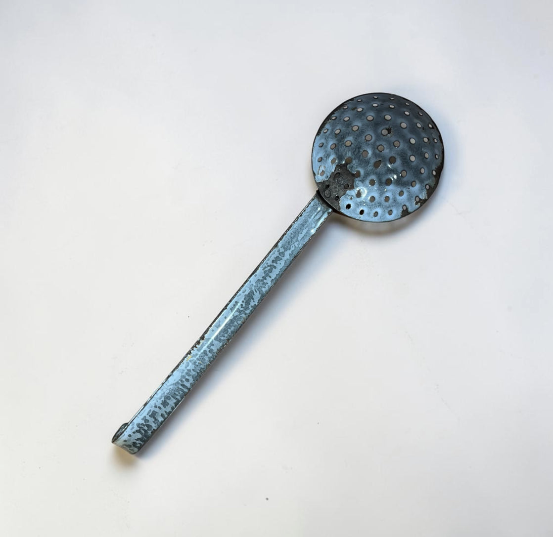 Vintage Gray Speckled Enamelware Ladle Strainer