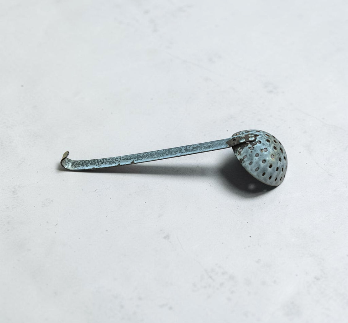 Vintage Gray Speckled Enamelware Ladle Strainer