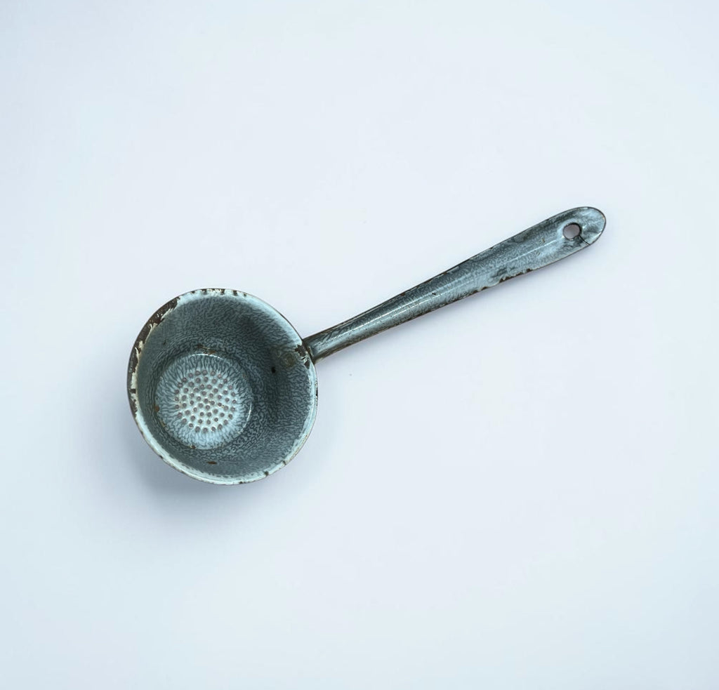Vintage Gray Speckled Enamelware Ladle Strainer