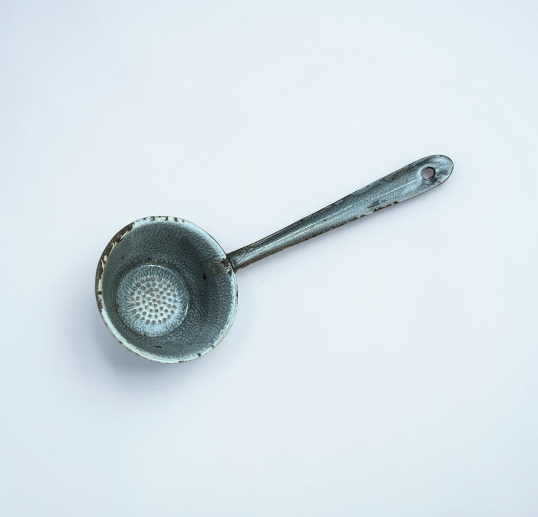 Vintage Gray Speckled Enamelware Ladle Strainer