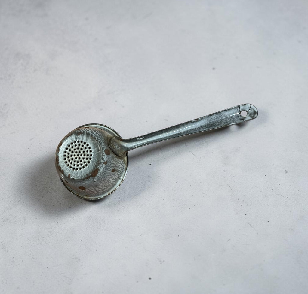 Vintage Gray Speckled Enamelware Ladle Strainer