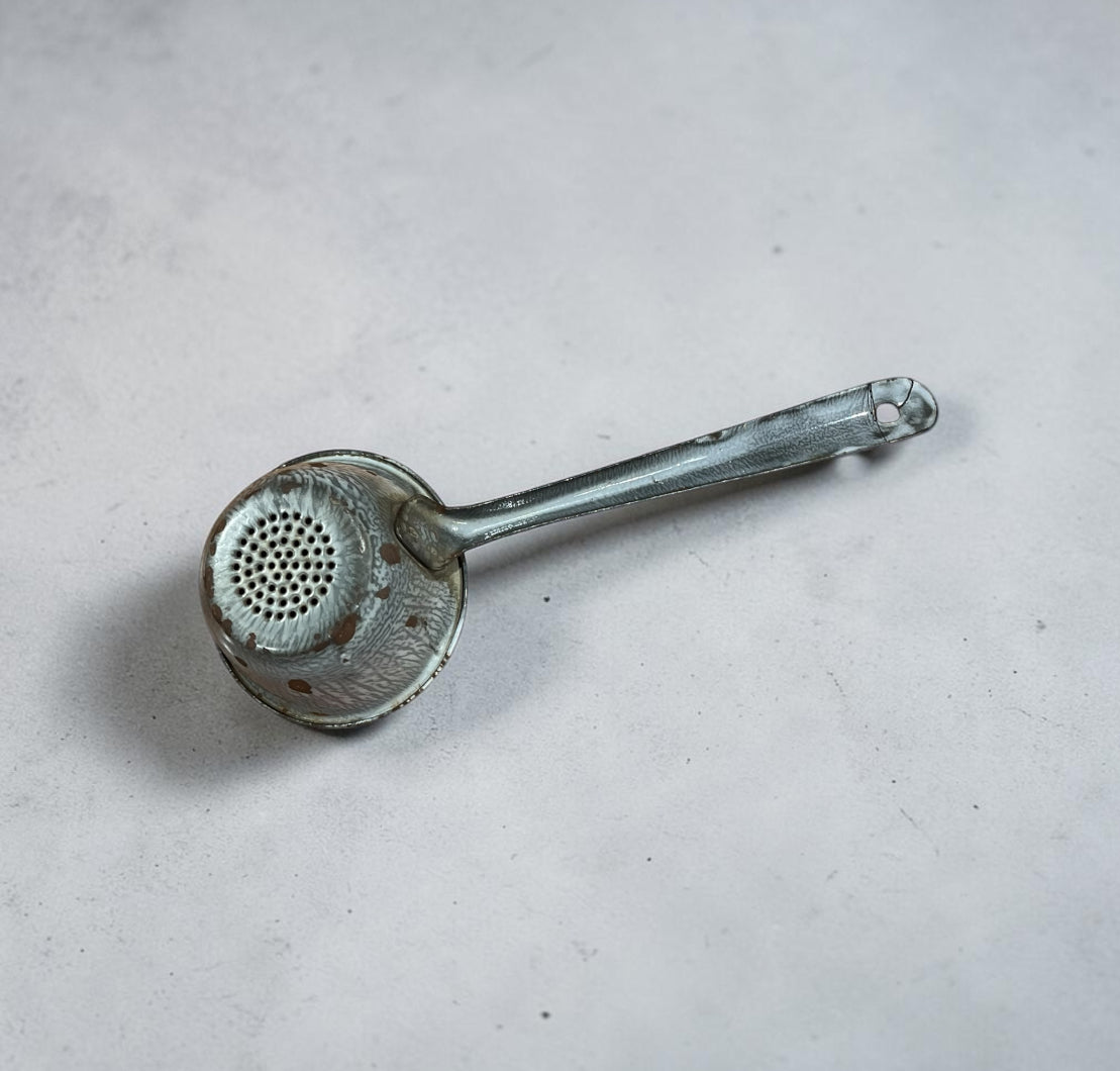 Vintage Gray Speckled Enamelware Ladle Strainer