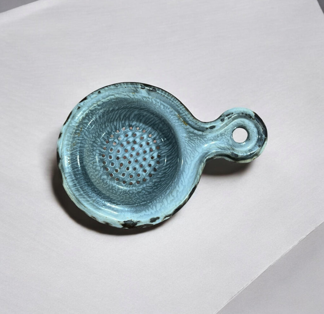 Vintage Gray Speckled Enamelware Small Strainer
