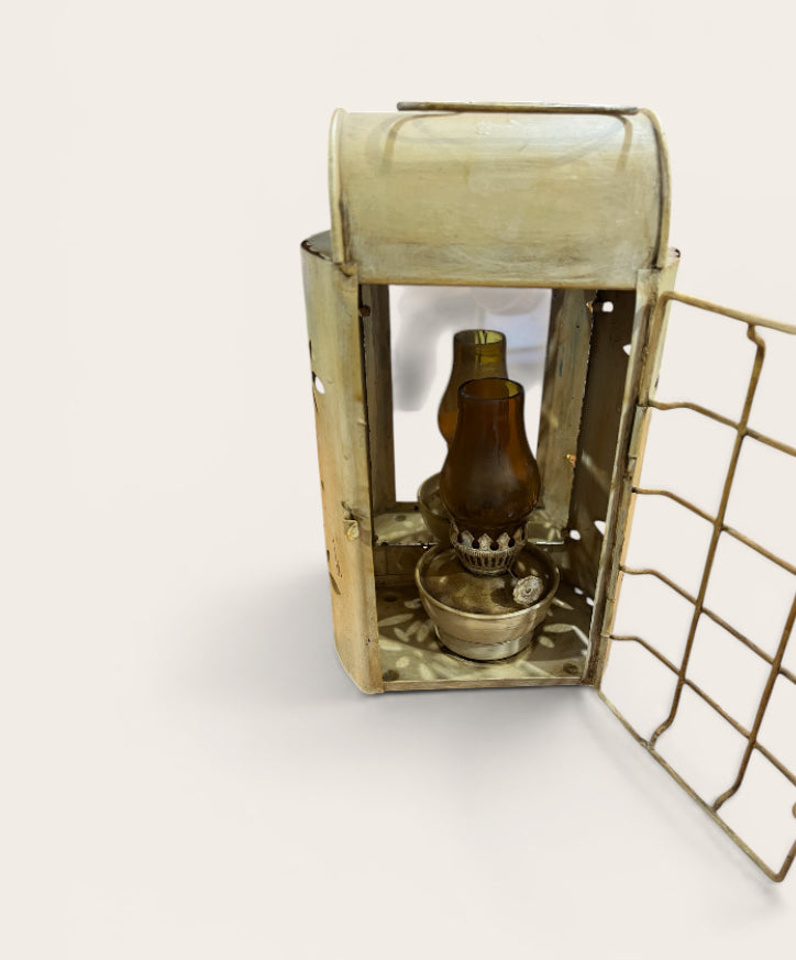 Decorative Punched Metal Lantern with Mini Oil Lamp