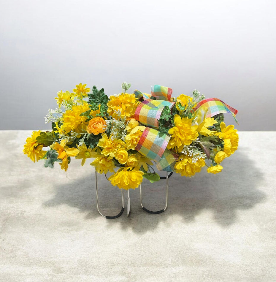 Yellow Artificial Floral Cemetery Saddle