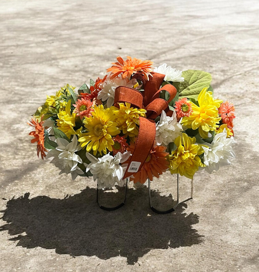 Yellow/Orange Artificial Floral Cemetery Saddle