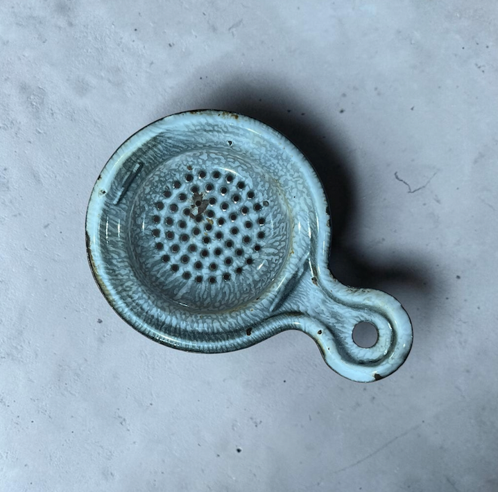 Vintage Gray Speckled Enamelware Small Strainer